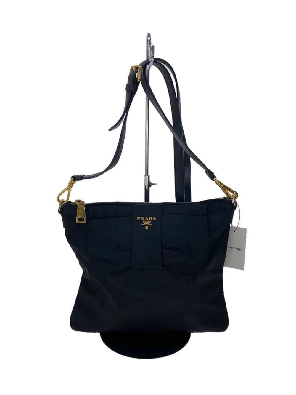 Prada Shoulder Bag prominent central bow goldtone hardware Black